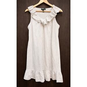Vtg 90s Lauren Ralph Lauren Cotton Nighty M White Polka Dot Ruffled Chemise EUC